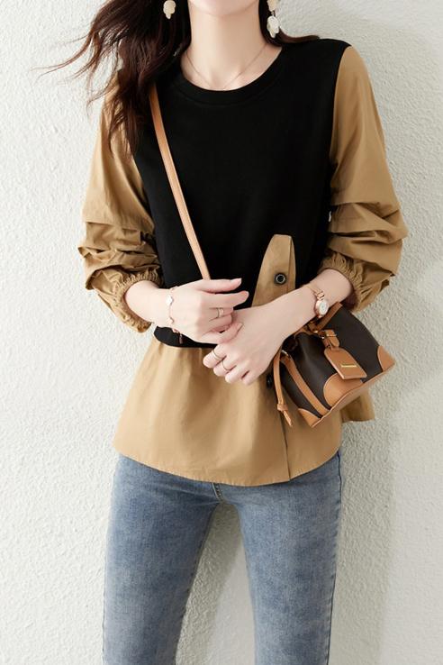 Asymmetrical Croissant Sleeve Button Blouse - 2 Colors Available