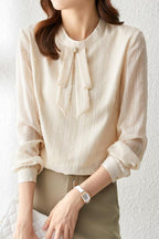 Tie Collar Chiffon Blouse with Lining