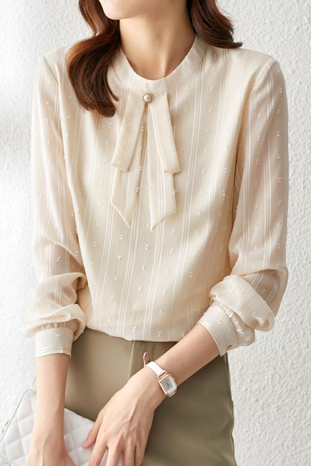 Tie Collar Chiffon Blouse with Lining