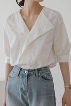 Lapel Collar Casual Short Sleeve Blouse