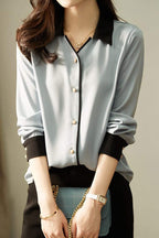Skipper Collar Button Decor Elegant Blouse