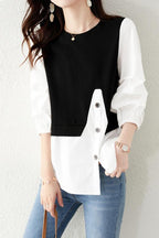 Asymmetrical Croissant Sleeve Button Blouse - 2 Colors Available