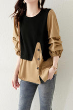 Asymmetrical Croissant Sleeve Button Blouse - 2 Colors Available