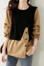 Asymmetrical Croissant Sleeve Button Blouse - 2 Colors Available