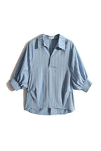 Back Button Skipper Stripe Blouse