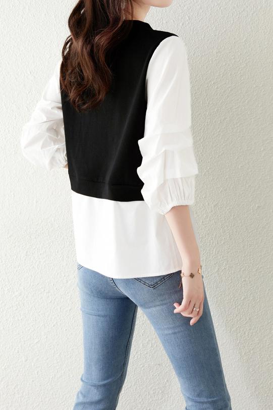 Asymmetrical Croissant Sleeve Button Blouse - 2 Colors Available