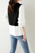 Asymmetrical Croissant Sleeve Button Blouse - 2 Colors Available