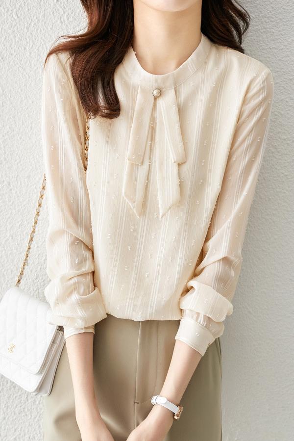 Tie Collar Chiffon Blouse with Lining