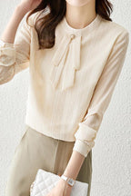 Tie Collar Chiffon Blouse with Lining