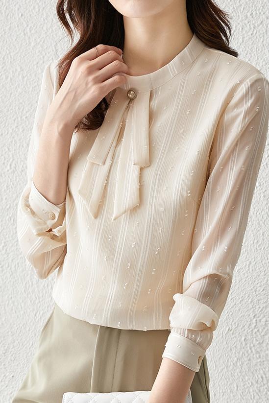Tie Collar Chiffon Blouse with Lining