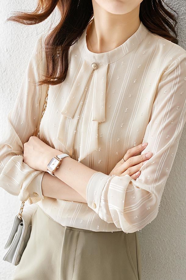 Tie Collar Chiffon Blouse with Lining