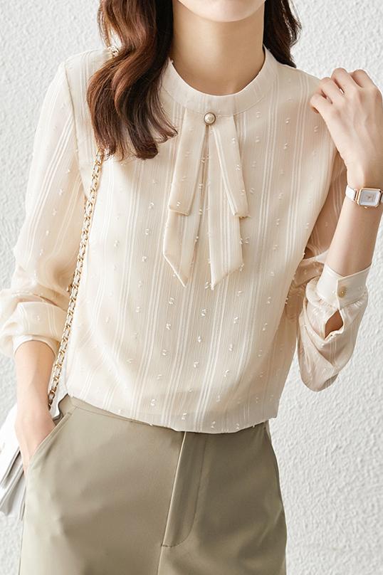 Tie Collar Chiffon Blouse with Lining