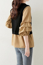 Asymmetrical Croissant Sleeve Button Blouse - 2 Colors Available